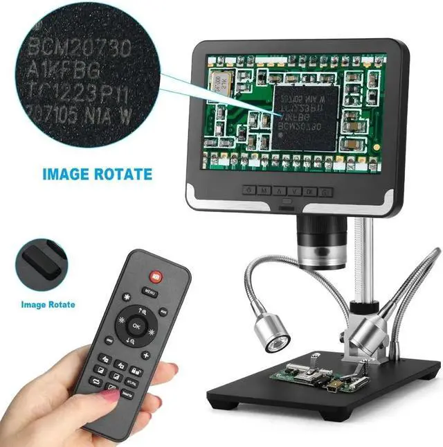 Alt view image 6 of 7 - AD206 7 Inch LCD Screen 2.0MP 200X Digital Microscope Industrial Inspection Electron Microscope Mobile Phone Repairing PCB Soldering SMT Microscopes with Remote Control - Black