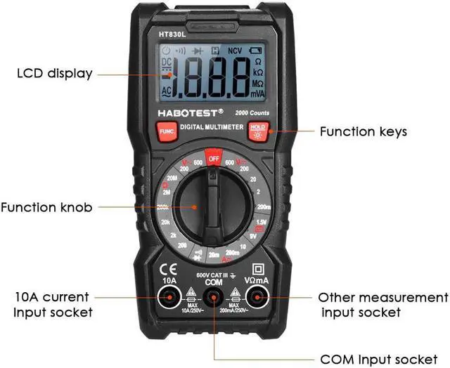 Alt view image 7 of 7 - Portable Digital Multimeter Backlight AC/DC Ammeter Voltmeter Ohm Tester Meter HT830L Handheld LCD Multimetro