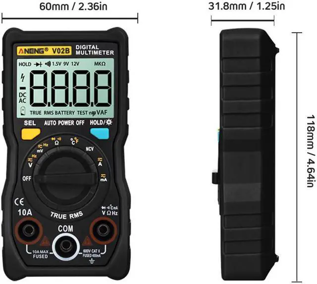 Alt view image 4 of 7 - ANENG V02B Analog Digital Multimeter Esr Meter Transistor Tester Multimetro Multimeter Auto Peak Power Off Meter Car Multi Meter - Black
