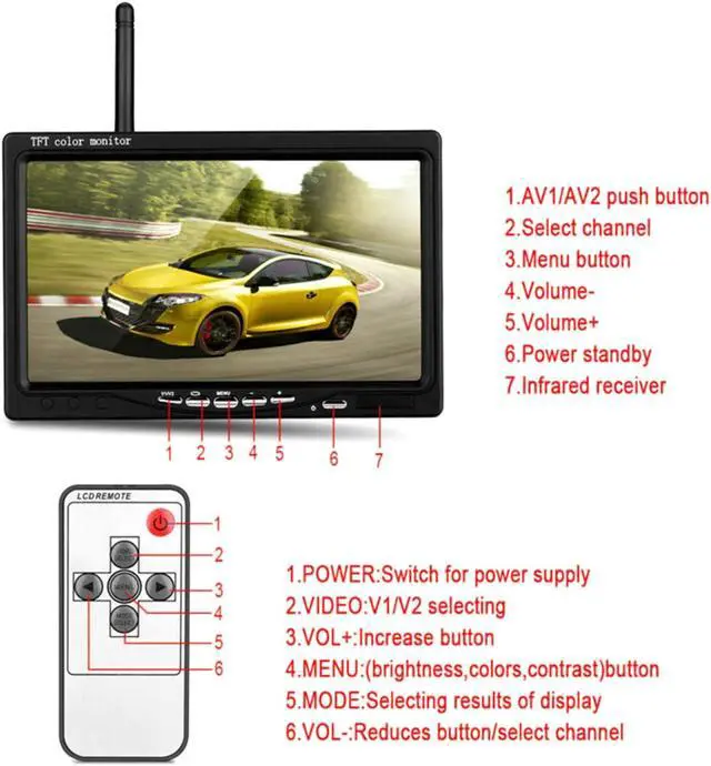 Alt view image 7 of 7 - Wireless&Wired Double Use 7" LCD Monitor Backup Camera Waterproof Rear View Kit with Wide Angle Camera Night Vision Parking for Truck RV Trailer Motorhome Bus Camper