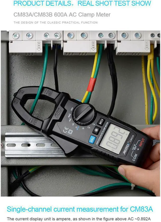Alt view image 6 of 7 - MESTEK CM83A Digital Clamp Meter 600A AC Current 600V AC/DC Voltage Capacitance Measurement Data Hold Backlight NCV Tester Multimeter