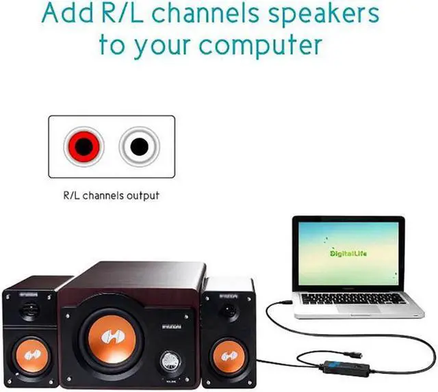 Alt view image 3 of 4 - 2.1CH Gaming USB Audio Sound Card Adapter with USB to RCA R/L Stereo Speaker 3.5mm Jack for Game Headsets
