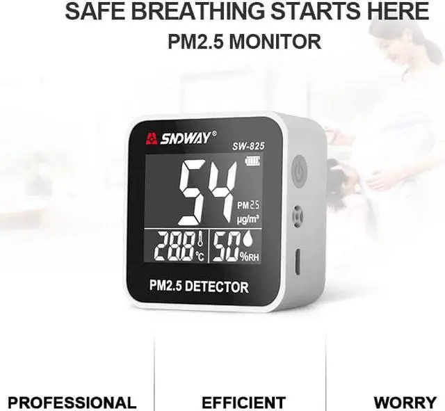 Alt view image 3 of 6 - SNDWAY SW-825 Laser PM2.5 Detector Digital Air Quality Monitor Tester w/ Alarm Gas Analyzer Temperature humidity meter Diagnostic Tool