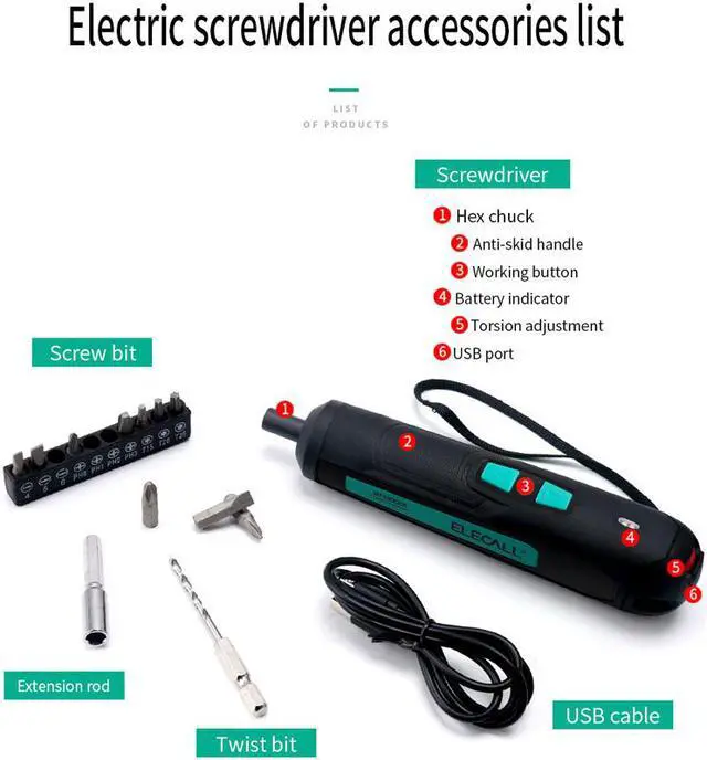 Alt view image 6 of 7 - ELECALL Mini Electric Screwdriver Set Rechargeable USB Lithium Battery 3.6V Cordless Drill Power Tools