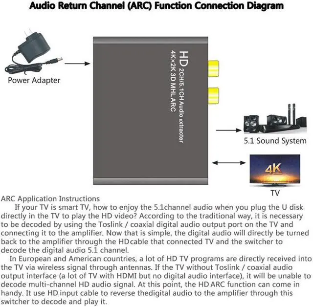 Alt view image 4 of 7 - HD 2.0 Audio Extractor Support 4K 60Hz YUV 4:4:4 and HDR HD to Optical SPDIF Analog RCA L/R 3.5mm Converter
