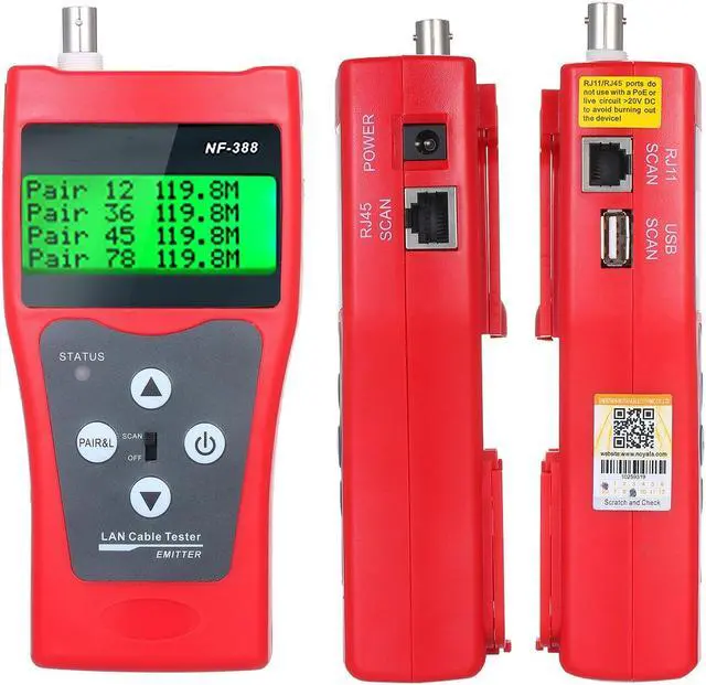 Alt view image 3 of 7 - Multi-functional LCD Network Cable Tester Wire Tracker RJ11 RJ45 BNC Wire Length Finder Line Finder LAN Cable Tester with 8 Remote Adapters