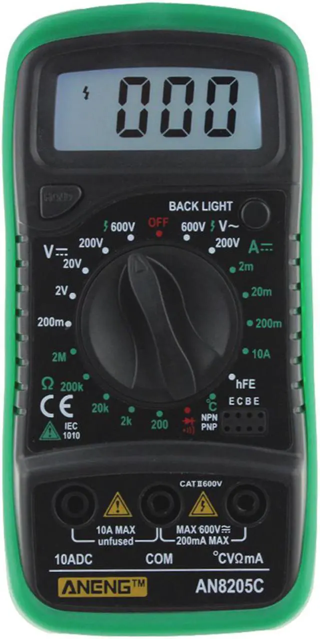 Main image of ANENG AN8205C Digital Multimeter AC/DC Ammeter Volt Ohm Tester Meter Multimetro With Thermocouple LCD Backlight Portable - Green