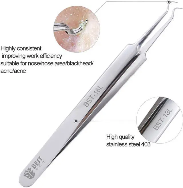 Alt view image 2 of 6 - BST-18L Blackhead Tweezers Eyelash Extension Nipper Anti Acid Steel Needle Tweezers Removal Acne Face Care Curved Straight Nail Tool
