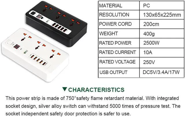 Alt view image 2 of 5 - BST-04 Smart Power Strip with 5 USB Socket Plug Timer Switch Extension Homekit Work - Black