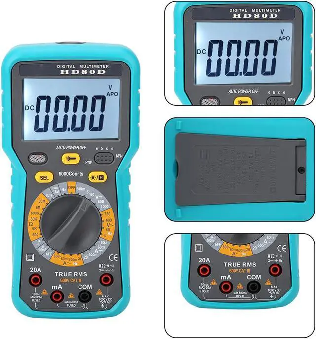 Alt view image 5 of 5 - HD80D 6000 Counts Digital Multimeter ACV/DCV Electric Hand-Held Tester Meter LCD Multimeter Electrical instrument