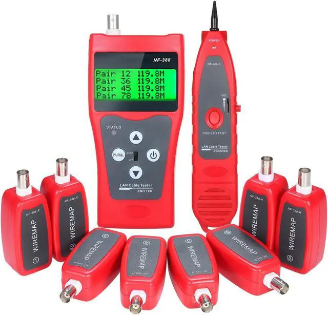 Main image of Multi-functional LCD Network Cable Tester Wire Tracker RJ11 RJ45 BNC Wire Length Finder Line Finder LAN Cable Tester with 8 Remote Adapters