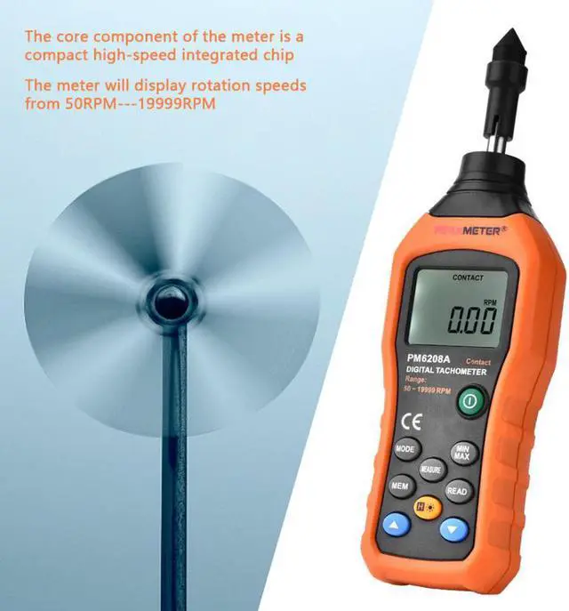 Alt view image 5 of 7 - PEAKMETER PM6208A Portable Tachometer Meter Contact-Type Digital Tachometer Meter Motor Speed Gauge Tester