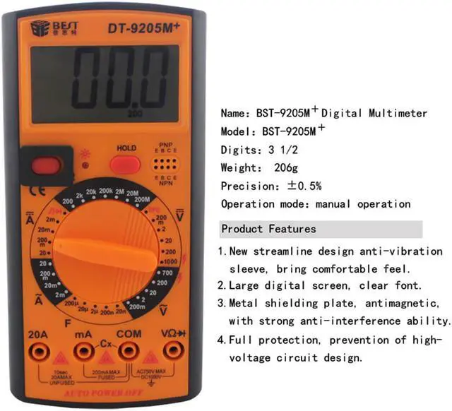 Alt view image 6 of 6 - Digital Multimeter DC AC Voltage Current Meter Auto Range Precision Meter Tester