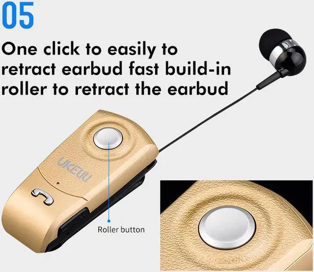 Alt view image 3 of 6 - UKELILI UK-8 Mini Wireless Retractable Portable Bluetooth Headset Calls Remind Vibration Wear Clip Sports Running Earphone (White)