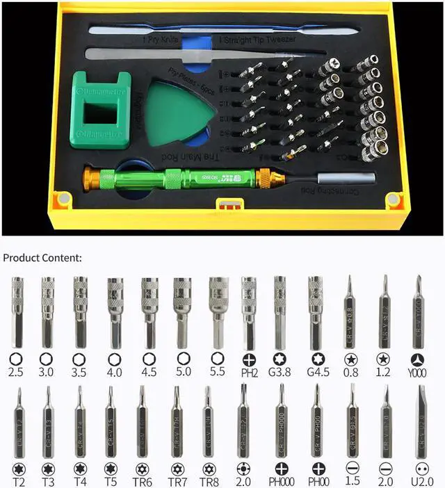 Alt view image 5 of 7 - BST-8929 37 in 1 Multi-function Precision Screwdriver Set with Tweezers Magnetizer Spudger Screwdriver Bits Repair Tools Kit Set
