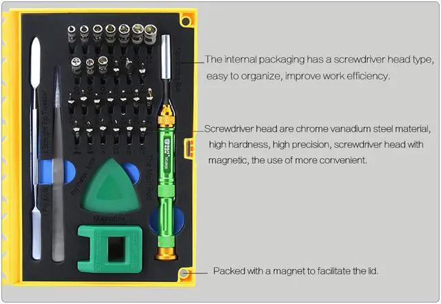 Alt view image 7 of 7 - BST-8929 37 in 1 Multi-function Precision Screwdriver Set with Tweezers Magnetizer Spudger Screwdriver Bits Repair Tools Kit Set