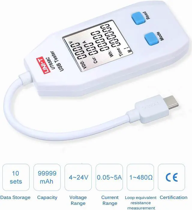 Alt view image 7 of 7 - UNI-T UT658C USB Power Meter LCD USB Tester Detector Voltmeter Ammeter Digital Power Capacity Tester