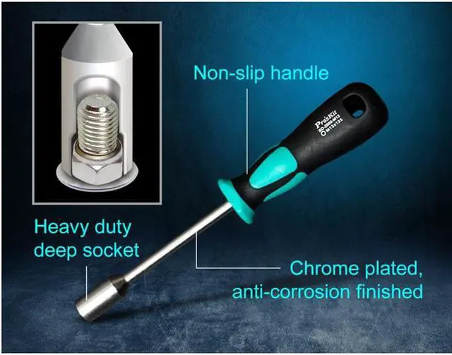 Alt view image 4 of 6 - Pro'sKit SD-2800-M5.5 Hollow-Shaft Nut Driver Hex Bit Socket Key Wrench Screwdriver Hand Tools Metal Socket Driver Hex Nut Key Wrench (M5.5*125)