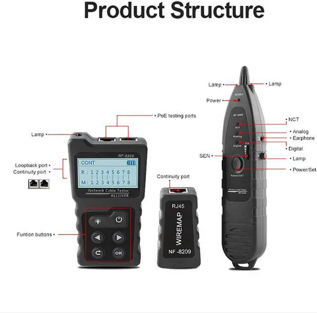 Alt view image 6 of 7 - Multi-functional LCD Network Cable Tester Wire Tracker PoE Checker Inline PoE Voltage and Current Tester with Cable Tester with Illuminate Function