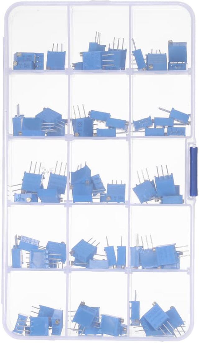 Main image of 75pcs 3296W Multiturn Trimmer Potentiometer Assorted Kit Variable Resistors 15 Values 50-2M ohm