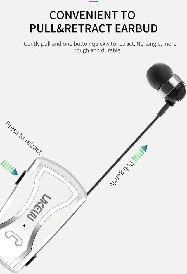 Alt view image 2 of 6 - UKELILI UK-880 Wireless Bluetooth Headset Earphones In-Ear UK-890 Vibrating Alert Wear Clip Hands Free Earphone For Smartphones (Black)