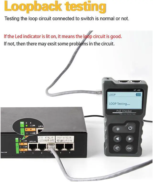 Alt view image 6 of 7 - Multi-functional LCD Network Cable Tester PoE Checker Inline PoE Voltage Current Tester with Cable Tester checker the Ethernet