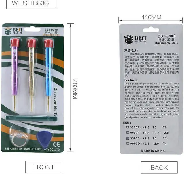 Alt view image 5 of 5 - BST-9900C 6 in 1 Precision Screwdriver Kit 0.8 Pentalobe T6 T8 Trox Suction Cup Spudger for Mobile Phone Repair Tools Set