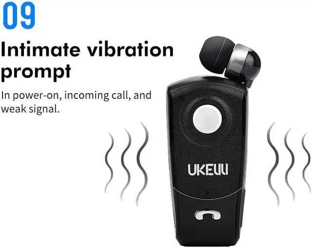 Alt view image 5 of 6 - UKELILI UK-8 Mini Wireless Retractable Portable Bluetooth Headset Calls Remind Vibration Wear Clip Sports Running Earphone (Black)