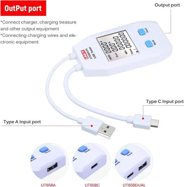 Alt view image 3 of 7 - UNI-T UT658DUAL USB Power Meter LCD USB Tester Detector