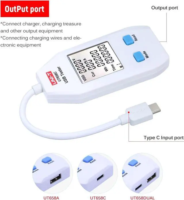 Alt view image 5 of 7 - UNI-T UT658C USB Power Meter LCD USB Tester Detector Voltmeter Ammeter Digital Power Capacity Tester
