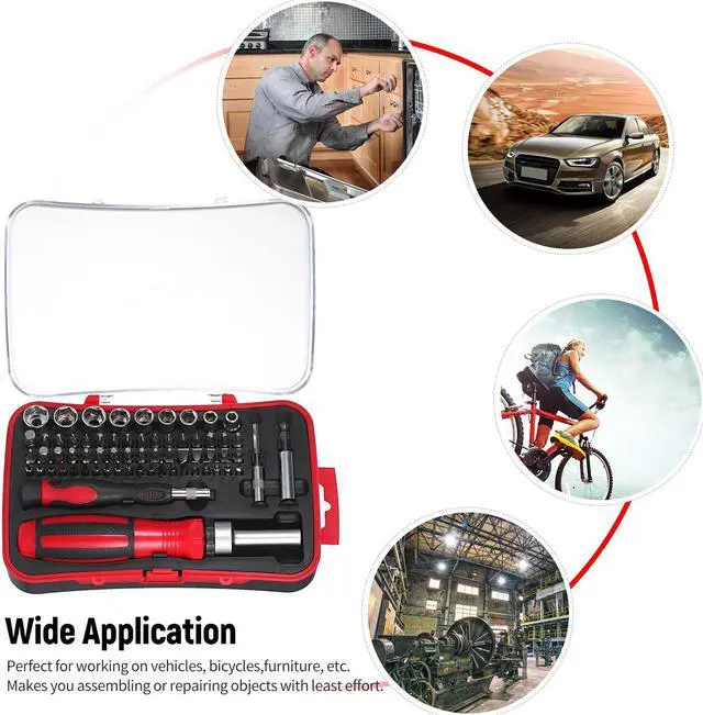Alt view image 7 of 7 - 65PCS Ratchet Nut Driver and Screwdriver Kit Low-magnetic Screw Driver Bit and 1/4-Inch Drive Socket Set with 51-Piece Slotted/Philips/Pozi/Torx/Square/Hexagon Bits + 9-Piece Sockets + 2-Piece Extensi