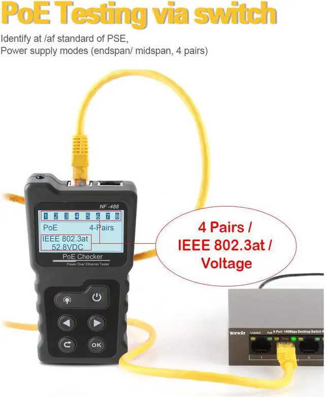 Alt view image 7 of 7 - Multi-functional LCD Network Cable Tester PoE Checker Inline PoE Voltage Current Tester with Cable Tester checker the Ethernet
