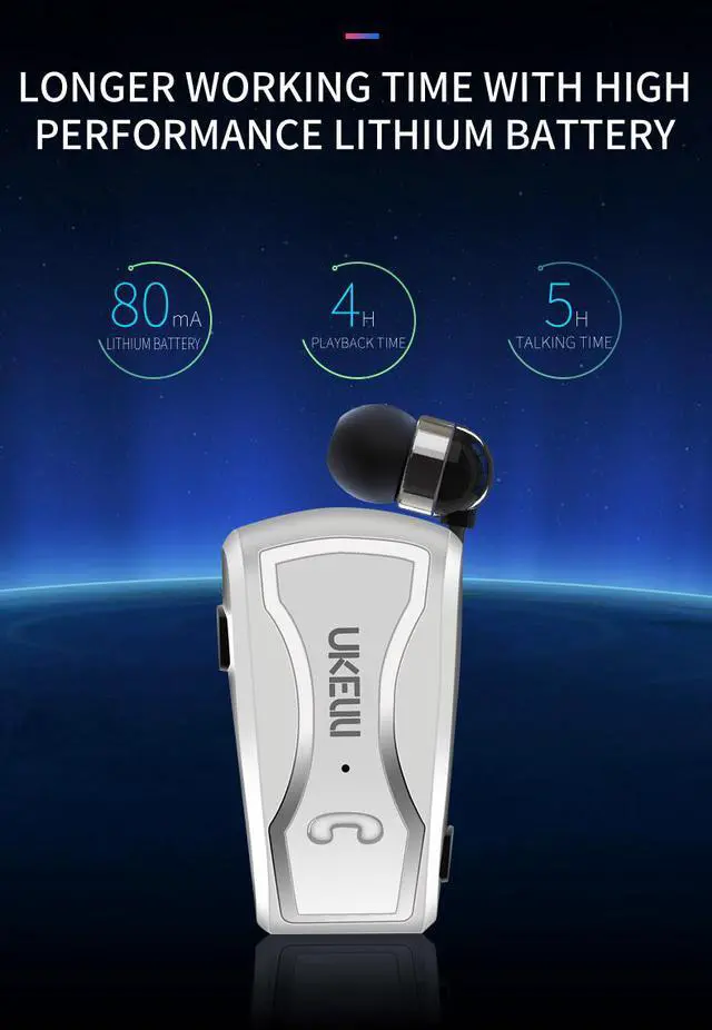 Alt view image 4 of 6 - UKELILI UK-880 Wireless Bluetooth Headset Earphones In-Ear UK-890 Vibrating Alert Wear Clip Hands Free Earphone For Smartphones (Black)