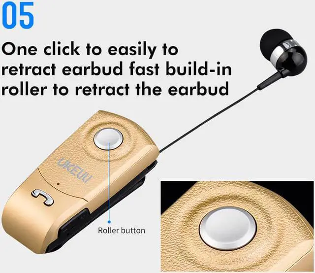 Alt view image 3 of 6 - UKELILI UK-8 Mini Wireless Retractable Portable Bluetooth Headset Calls Remind Vibration Wear Clip Sports Running Earphone (Black)