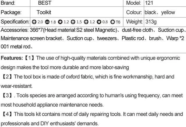 Alt view image 7 of 7 - 16 in 1 Mobile Phone Repair Tools Kit Pry Opening Tool Screwdriver Set for iPhone X 8 7 6 Plus Hand Tools Set