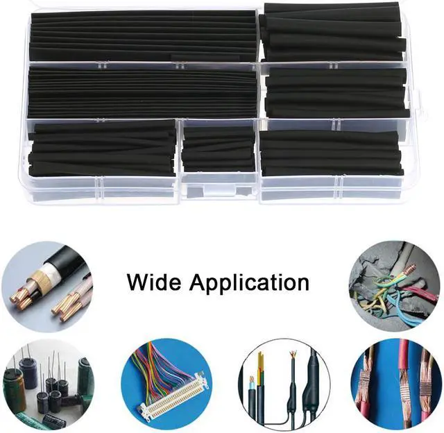 Main image of 150pcs Black Shrinkable Tube Polyolefin Halogen-Free Heat Shrink Tubing Sleeving Wrap Wire Cable Sleeve Kit Shrink Ratio 2:1 8