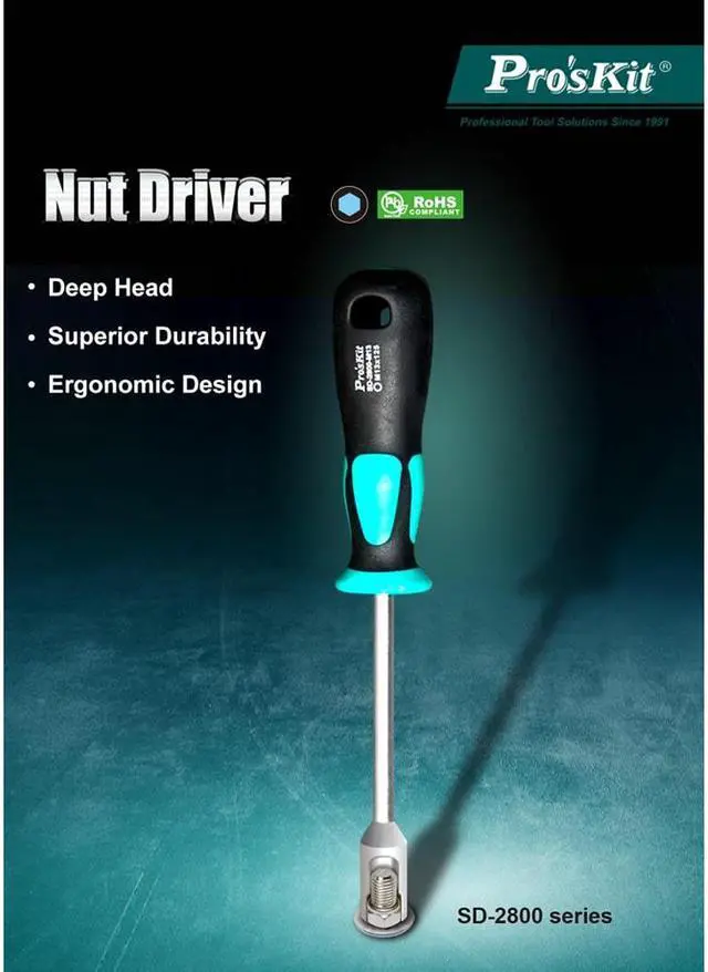 Alt view image 3 of 6 - Pro'sKit SD-2800-M5.5 Hollow-Shaft Nut Driver Hex Bit Socket Key Wrench Screwdriver Hand Tools Metal Socket Driver Hex Nut Key Wrench (M5.5*125)