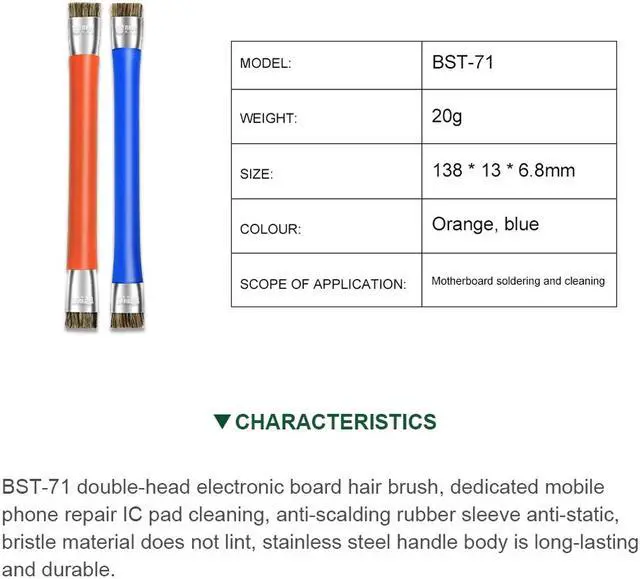 Alt view image 4 of 5 - BST-71 Double-Head Facial Cleansing Brush Boar Bristle Hair Brush Antistatic Cleaning Brush for Mobile Motherboard - Orange