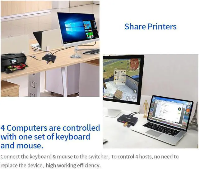 Alt view image 3 of 6 - AIMOS AM-404K USB Printer Share Switcher 4 Ports Keyboard Mouse U Disk HDD USB Controller Black