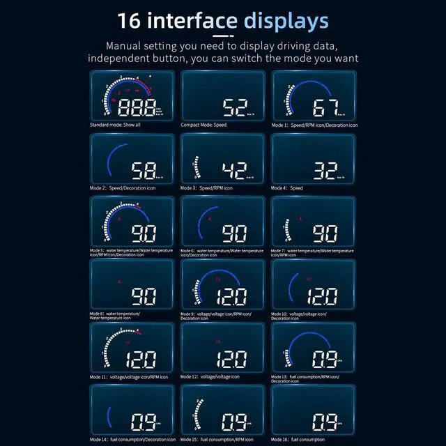 Alt view image 7 of 7 - Car HUD Display Head Up Display Windshield Projector with Speed Digital Clock Overspeed Warning Mileage Measurement Water Temperature Direction Single Range Display for All Vehicles
