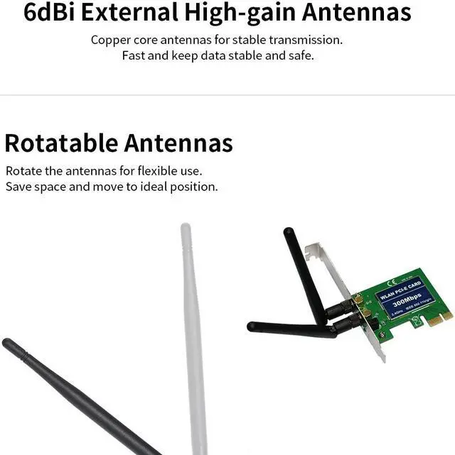Alt view image 5 of 7 - PCI-Express WiFi Adapter Wireless 300Mbps 2.4G Wireless Network Adapter PCIe Wi-Fi Cards Wi-Fi Adapters