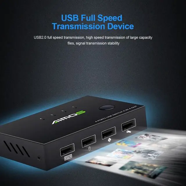 Alt view image 2 of 7 - AIMOS USB Shared Switcher Printer Shared Switcher 4-port Multi-computer Share USB Keyboard Mouse 4 in 4 Switcher