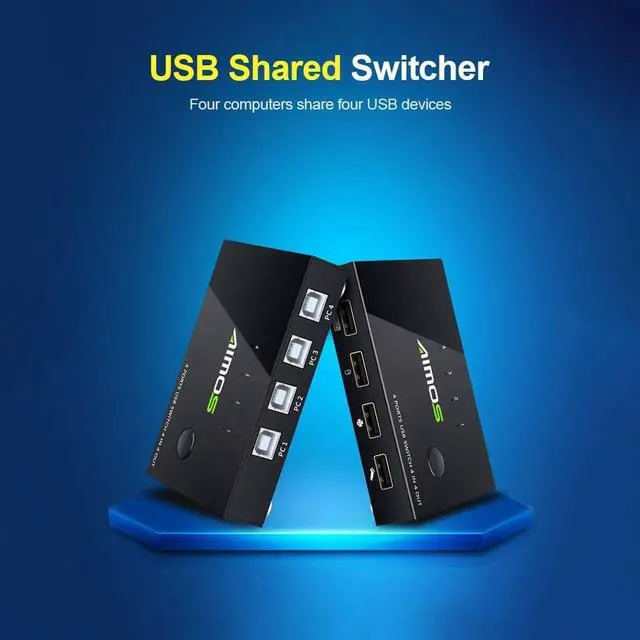 Alt view image 3 of 7 - AIMOS USB Shared Switcher Printer Shared Switcher 4-port Multi-computer Share USB Keyboard Mouse 4 in 4 Switcher