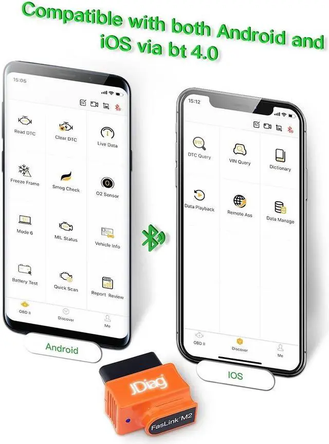 Alt view image 3 of 7 - JDiag Enhanced BT FASLINK M2 OBDII Scanner Professional Vehicle Diagnostic Tool Car Engine Code Reader for IOS and Android With Voice Control Function - Orange