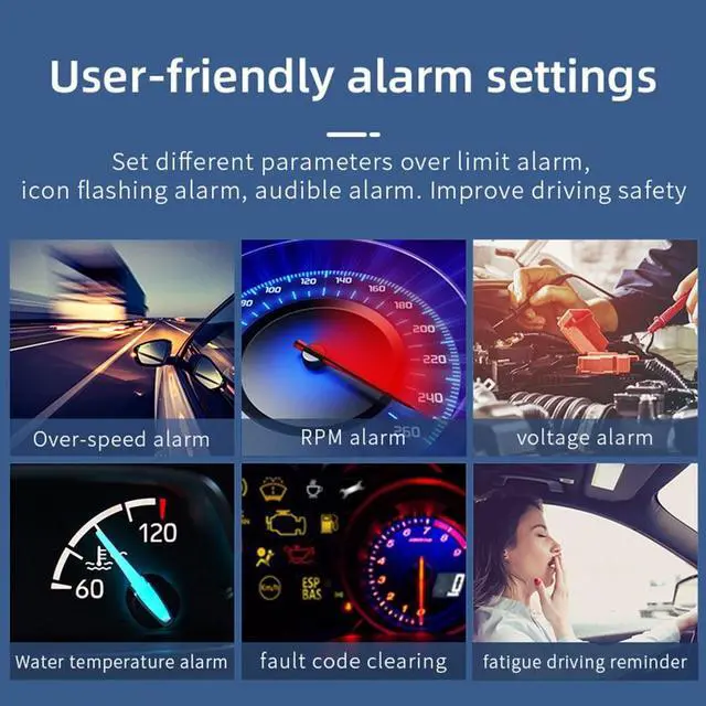Alt view image 6 of 7 - Car HUD Display Head Up Display Windshield Projector with Speed Digital Clock Overspeed Warning Mileage Measurement Water Temperature Direction Single Range Display for All Vehicles