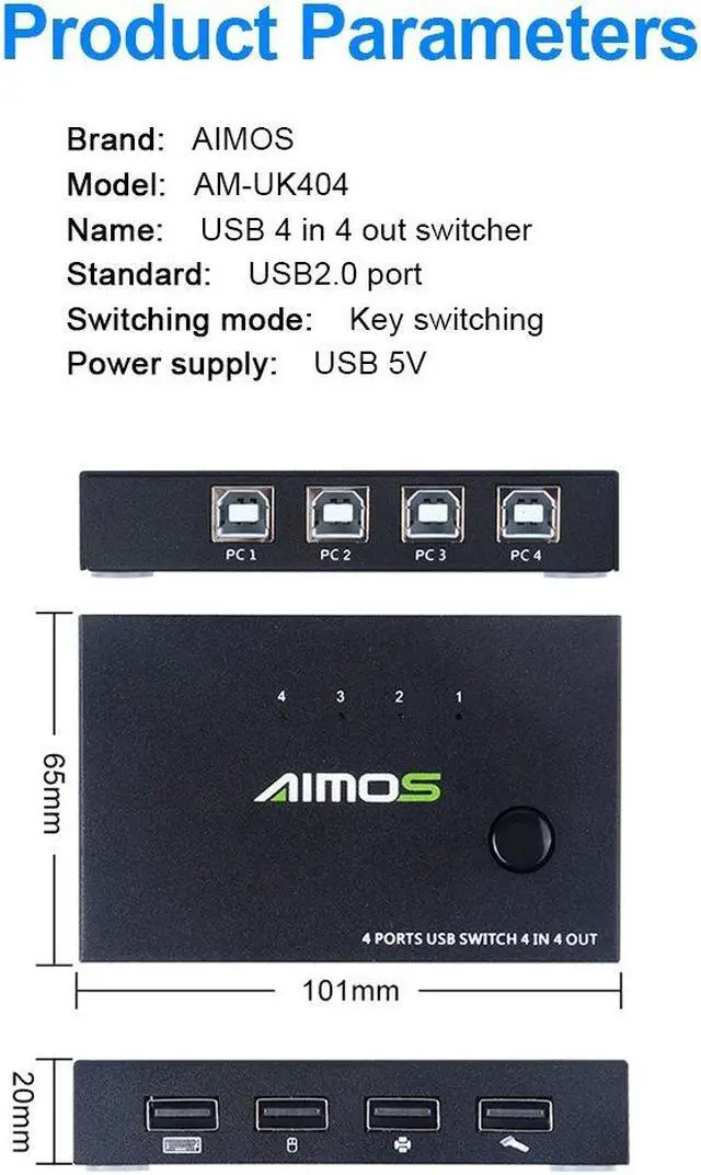 Alt view image 6 of 7 - AIMOS USB Shared Switcher Printer Shared Switcher 4-port Multi-computer Share USB Keyboard Mouse 4 in 4 Switcher
