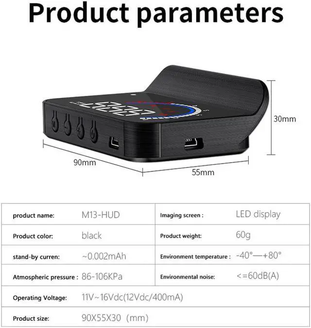 Alt view image 5 of 7 - Car HUD Display Head Up Display Windshield Projector with Speed Digital Clock Overspeed Warning Mileage Measurement Water Temperature Direction Single Range Display for All Vehicles