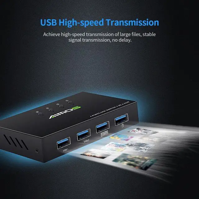 Alt view image 5 of 6 - AIMOS AM-404K USB Printer Share Switcher 4 Ports Keyboard Mouse U Disk HDD USB Controller Black