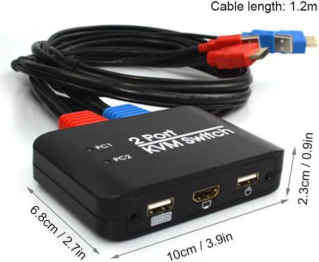 Alt view image 3 of 6 - 2 Port USB HD KVM Switch Switcher with Cable for Dual Monitor Keyboard Mouse HD Switch Support Desktop Controller Switching