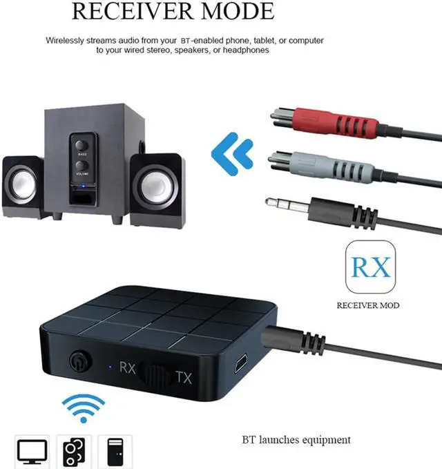 Alt view image 4 of 7 - Audio Receiver Transmitter Bluetooth 5.0 AUX RCA 3.5MM Jack USB Music Stereo Wireless Adapters for Car TV PC Speaker